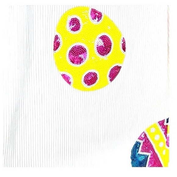 Sequin egg white corded Easter holiday pullover S M L XL 2 XL - Picture 3 of 4